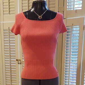 Tommy Hilfiger Coral Cap Sleeved Ribbed Knit Cotton Top Size M